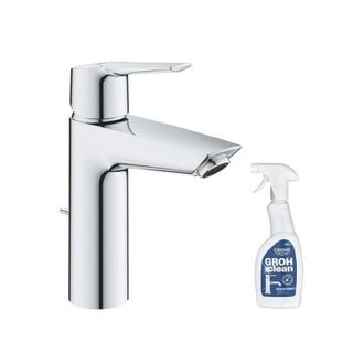GROHE Quickfix Start 2021 Mezclador De Lavabo Con Vaciador Extra&iacute;ble Y Autom&aacute;tico Tama&ntilde;o M Cromo + Limpiador Grohclean