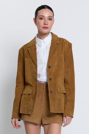 Central Park West Odessa Studded Bf Blazer in Brown at Nordstrom, Size X-Small