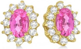 Allurez Oval Lab Grown Pink Sapphire & Diamond Earrings 14k Yellow Gold (2.05ct)