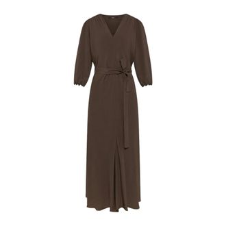 Seventy Maxi Dresses, female, Brown, Size: M Long crepe silk-blend dress with waist belt