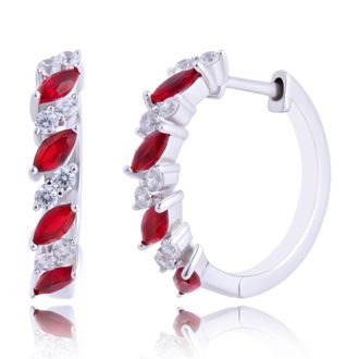 MAX + STONE 925 Sterling Silver Gemstone Hoop Earrings with CZ Accent Stones