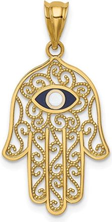 Diamond2Deal 14k Yellow Gold Polished and Enameled Hamsa Pendant