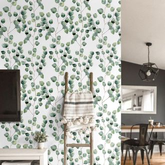 Wallpapers4Beginners Carta Da Parati Foglie Per Cucina Soggiorno Camera Da Letto Eucalipto