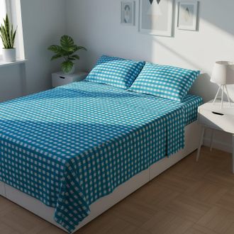 KASANOVA Completo letto matrimoniale quadri azzurri