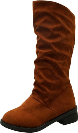 Generic Womens Suede Mid Calf Winter Boots with Thick Heel Insulated Long Boots for Ladies Fashion Solid Color Design (Brown, 4.5)