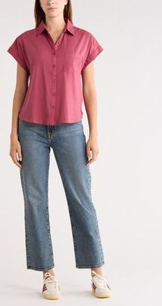 Melrose and Market Mixed Media Button-Up Shirt in Burgundy Maroon at Nordstrom Rack, Size Xx-Small