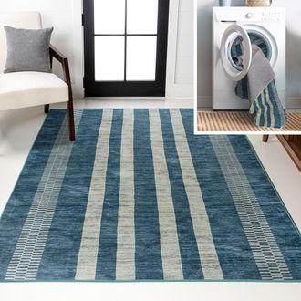 Jonathan Y Designs Vichy Geometric Striped Machine-Washable Area Rug in Blue/cream at Nordstrom, Size 3Ft 0In X 5Ft 0In