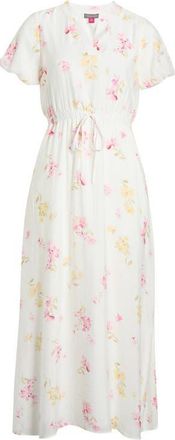 Vince Camuto Floral Split Neck Midi Dress in Lemon Cream at Nordstrom, Size X-Large P