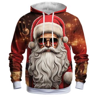 Generic Christmas Hoodies Men Funny 3D Print Patterns Sweatshirt Pullover Couples Xmas Party Hooded Jumper with Pocket Reindeer Long Sleeve Jumper Christmas H