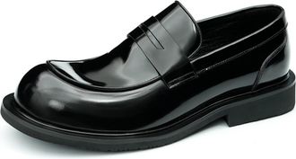 Generic Mens Patent Leather Office Dress Shoes Comfort Slip on Loafers Low Block Heel Casual Shoes,Black,5.5 UK