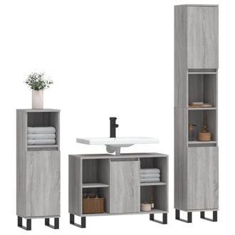 Berkfield Home Modern 3 Piece Bathroom Furniture Set Grey Sonoma Engineered Wood