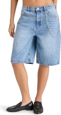 Steve Madden Magdalen Bermuda Shorts Womens Blue Denim Cotton Zip Fly PALL50