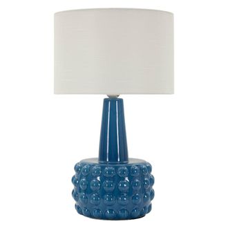 Mauro Ferretti L&aacute;mpara de mesa de cer&aacute;mica azul con pantalla blanca, &oslash; 30x51,5 cm
