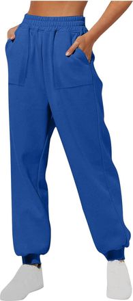 Generic Winter Trousers for Women 2026 Women Warm Casual Sweatpants Plain Fleece Drawstring Trousers with Pockets Tapered Leg Thick Tracksuit Bottoms Ladies F