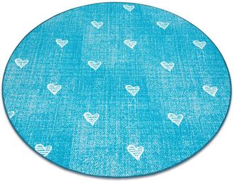 RugsX Rugsx - Carpet for kids hearts circle Jeans, vintage childrens - turquoise blue round 170 cm