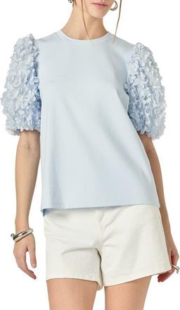English Factory Flower Mixed Media Top in Powder Blue at Nordstrom, Size X-Small