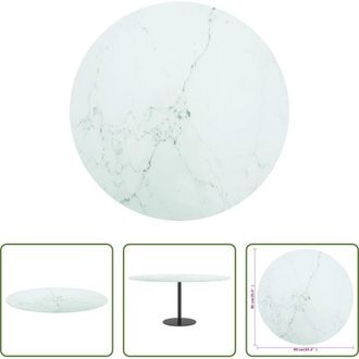 vidaXL vidaXL Piano da pranzo marmo - Piano per Tavolo Bianco &Oslash;90x1 cm Vetro Temperato Design Marmo