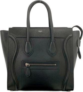 Celine Black Leather Boston Bag Handbag Tote Bag (Pre-Owned)