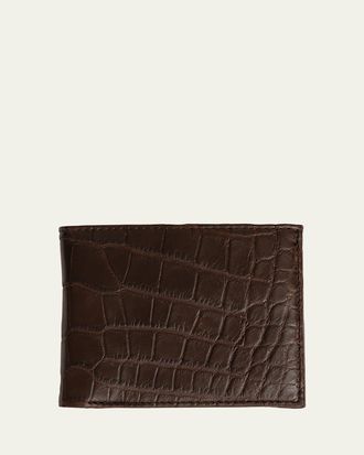 Abas Mens Matte Alligator Leather Bifold Wallet w/ ID Window