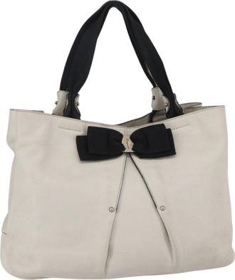 Ferragamo Vala Handbag Leather Ecru Leather Handbag (Pre-Owned)