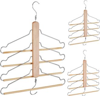 OEM Juego De 3 Perchas Multiusos Con 4 Perchas, Perchas Para Camisas, Gancho De Metal, Madera De Loto, Natural