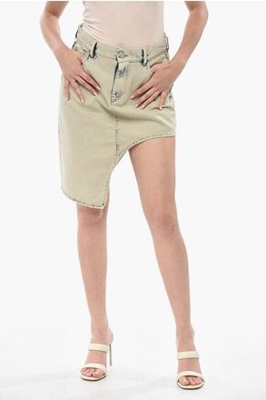 Coperni Asymmetric Denim Mini Skirt with Vintage Effect size 40