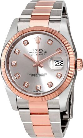 Rolex Datejust Silver Dial Diamond Steel and 18K Everose Gold Mens Watch 116231SDO