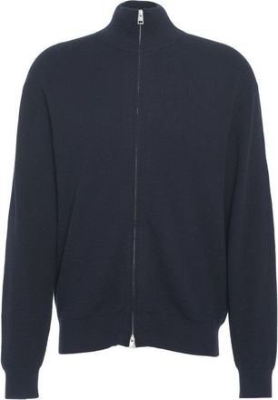 Closed High-Collar Zip Cardigan With Ribbed Detailing