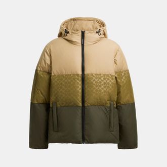 Coach Mens Colorblock Down Jacket In Recycled - Green