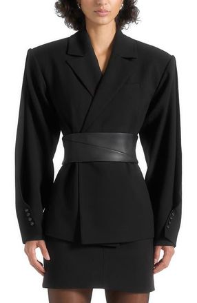 Mani&egrave;re De Voir Marie Wool Twist Sleeve Blazer with Belt in Black at Nordstrom, Size 10