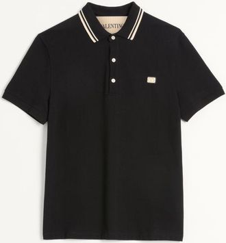 Valentino Cotton Piqu&eacute; Polo Shirt With VLogo Patch Man BLACK 3XL