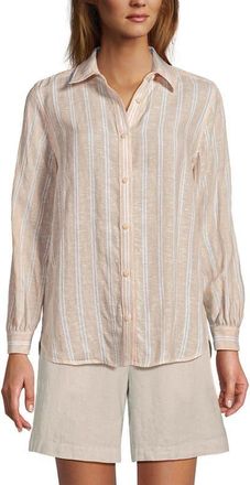 Lands End Linen Long Sleeve Feminine Shirt in Champagne/white Double Stripe at Nordstrom, Size X-Large