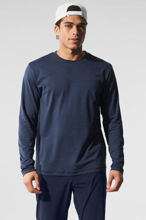 Alo | Conquer Reform Crewneck Long Sleeve Top in Navy Blue, Size: Medium