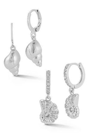 Glaze Jewelry Set of 2 Shell Drop Huggie Hoop Earrings in Silver at Nordstrom Rack