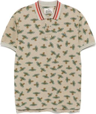 Vivienne Westwood Polo Shirts, male, Multicolor, XL, Logo Print Polo Shirt Sand Brown