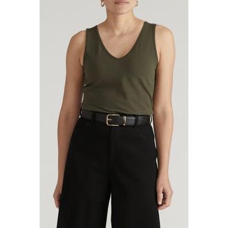 Universal Standard Double V Stretch Cotton Tank in Nori Green at Nordstrom, Size 3Xl