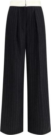 Forte_Forte Wide Trousers, female, Black, Size: S High-Waisted Pinstripe Wool-Blend Trousers