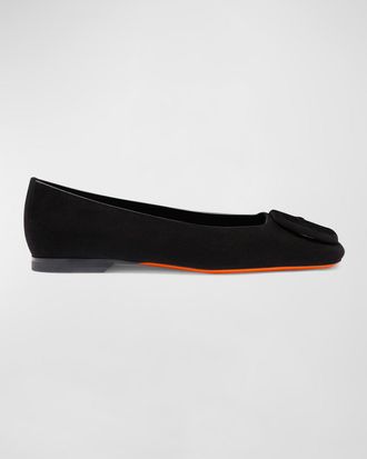 Santoni Maya Suede Buckle Ballerina Flats
