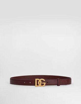 Dolce & Gabbana Calfskin Belt With Dg Logo - Woman Belts Bordeaux Leather 100