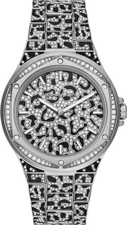 Michael Kors Womens MK7408 Animal Two-Tone Ladies Watch - Black & Silver Stainless Steel - One Size