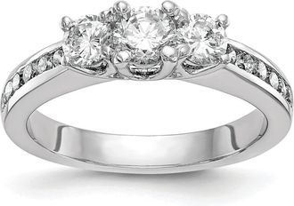 Diamond2Deal 14k White Gold Lab Grown Diamond 3-Stone Band Ring 1Ct Clarity- VS Color- G-H