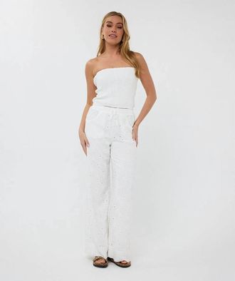 Esqualo Tania Embroidery Flowers Trousers In Off White