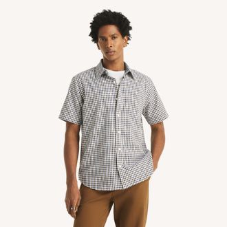 Nautica Mens Classic Fit Short-Sleeve Plaid Shirt
