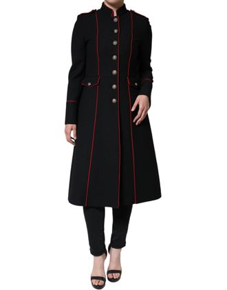 Dolce & Gabbana Womens Black Single Breasted Trench Coat Jacket Virgin Wool Nylon Clothing