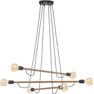 Luminosa Light Designs TK Helix L&aacute;mpara de techo colgante Cluster, color negro y nogal, 6 luces E27