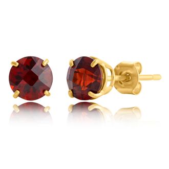 MAX + STONE 10k Yellow or White Gold 6mm Round Checkerboard Cut Gemstone Stud Earrings