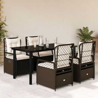vidaXL Set Comedor De Jard&iacute;n 5 Piezas Y Cojines Rat&aacute;n Sint&eacute;tico Marr&oacute;n Vidaxl