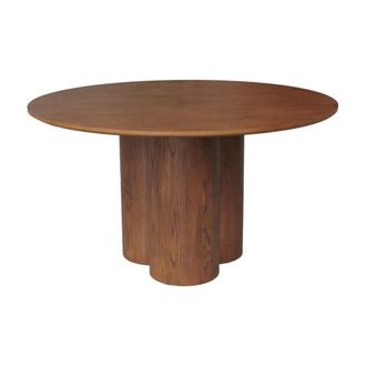 Sweeek Mesa de comedor redonda de madera de hevea con 4 plazas, 130cm, nogal
