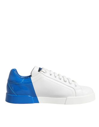 Dolce & Gabbana White Blue Portofino Leather Sneakers Mens Shoes (Pre-Owned)