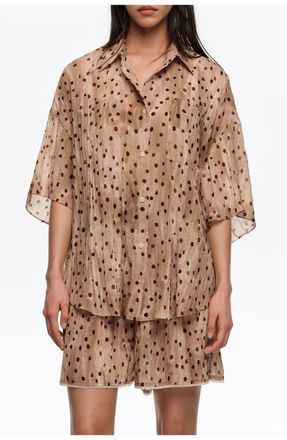 Bimba & Lola Dots Short-Sleeve Pleated Shirt in Watercolor Dots at Nordstrom, Size Medium Eu